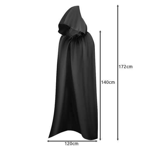 Malatec Long Hooded Cape for Halloween Costume 19547, Black
