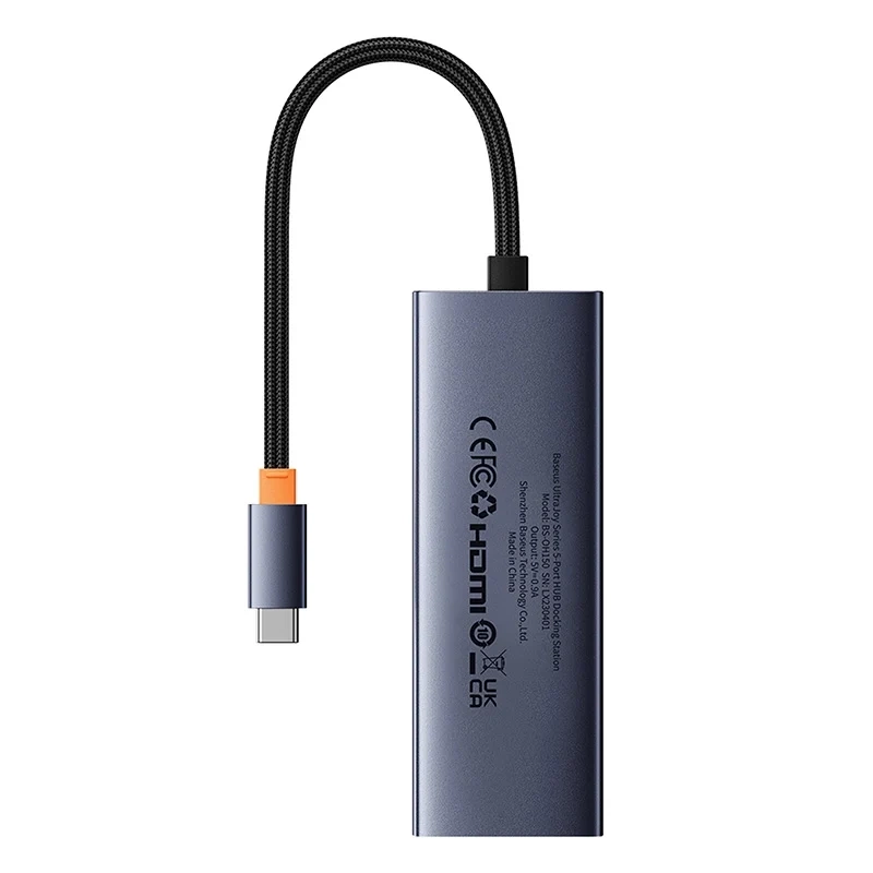 Baseus UltraJoy 5-in-1 USB-C šakotuvas (HDMI, 3x USB 3.0, PD), pilkas