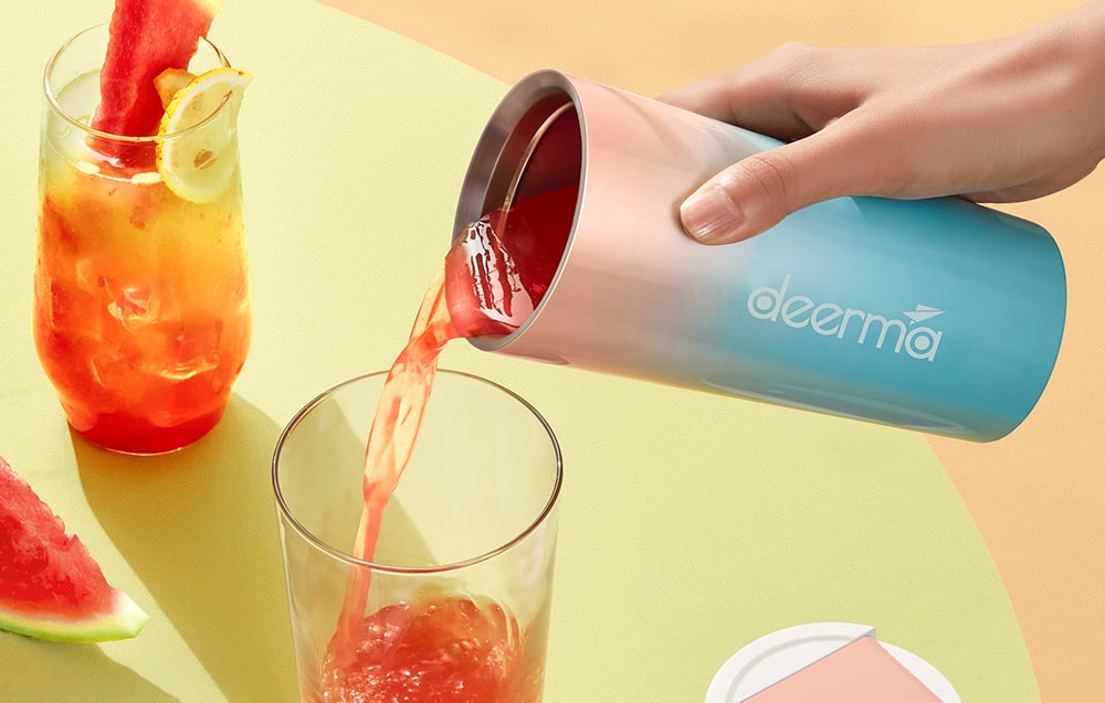 Deerma DEM-NU90 Cordless Blender & Thermal Mug, Blue/Pink