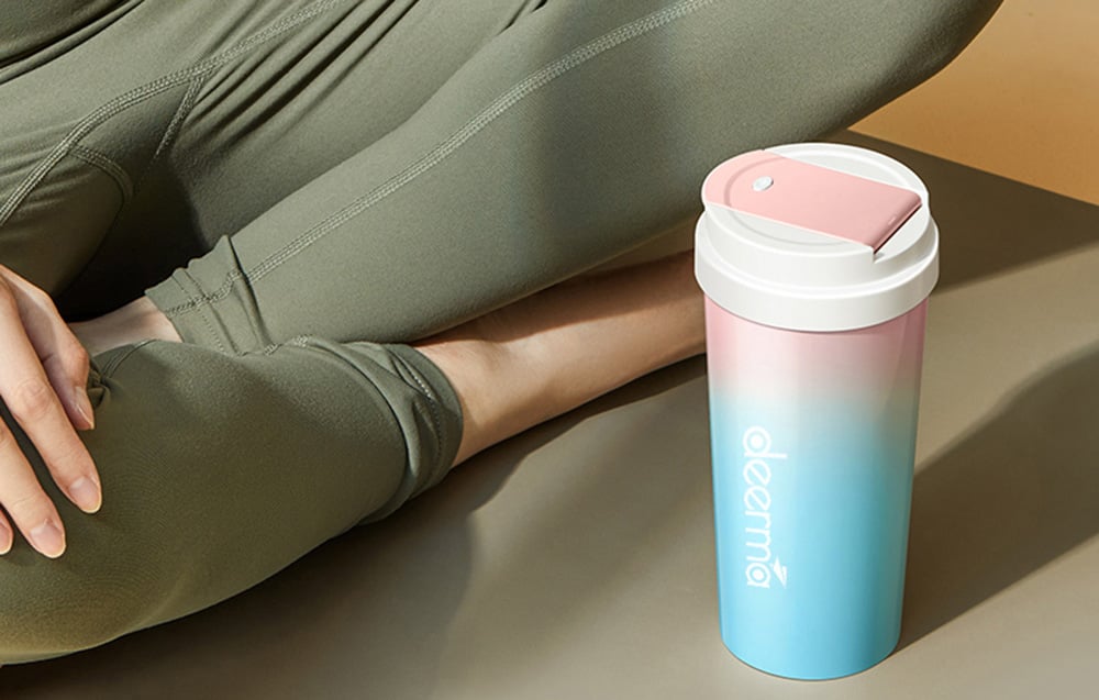 Deerma DEM-NU90 Cordless Blender & Thermal Mug, Blue/Pink