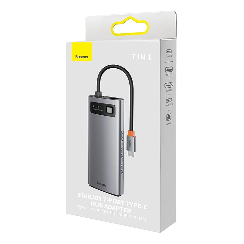Baseus Metal Gleam Series 7-in-1 USB-C šakotuvas (3x USB 3.0, HDMI, PD, VGA, RJ45)