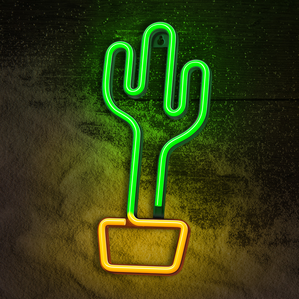 Forever Light LED Neon Sign Cactus, Orange/Green