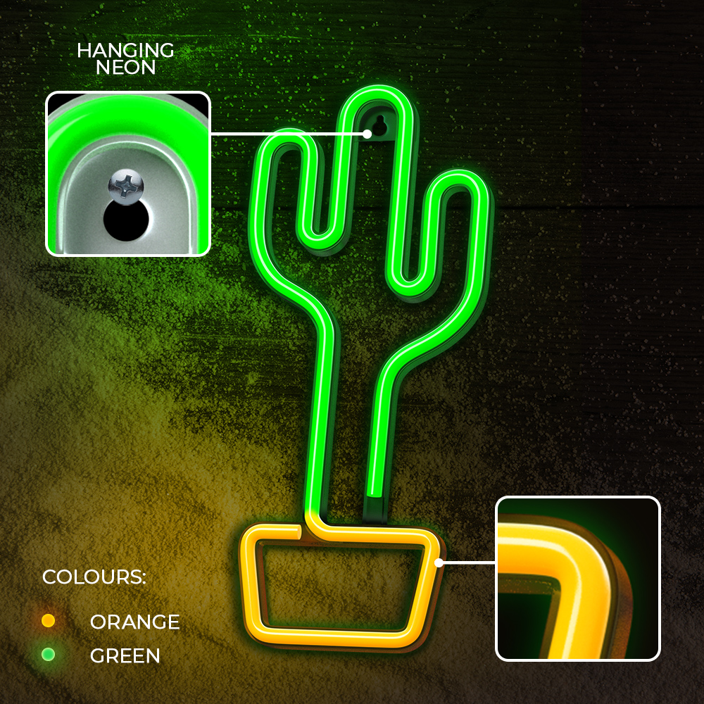 Forever Light LED Neon Sign Cactus, Orange/Green
