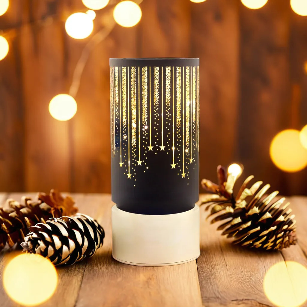 Glass Christmas LED Lantern with Timer Forever Light FCL-20, Black and Gold