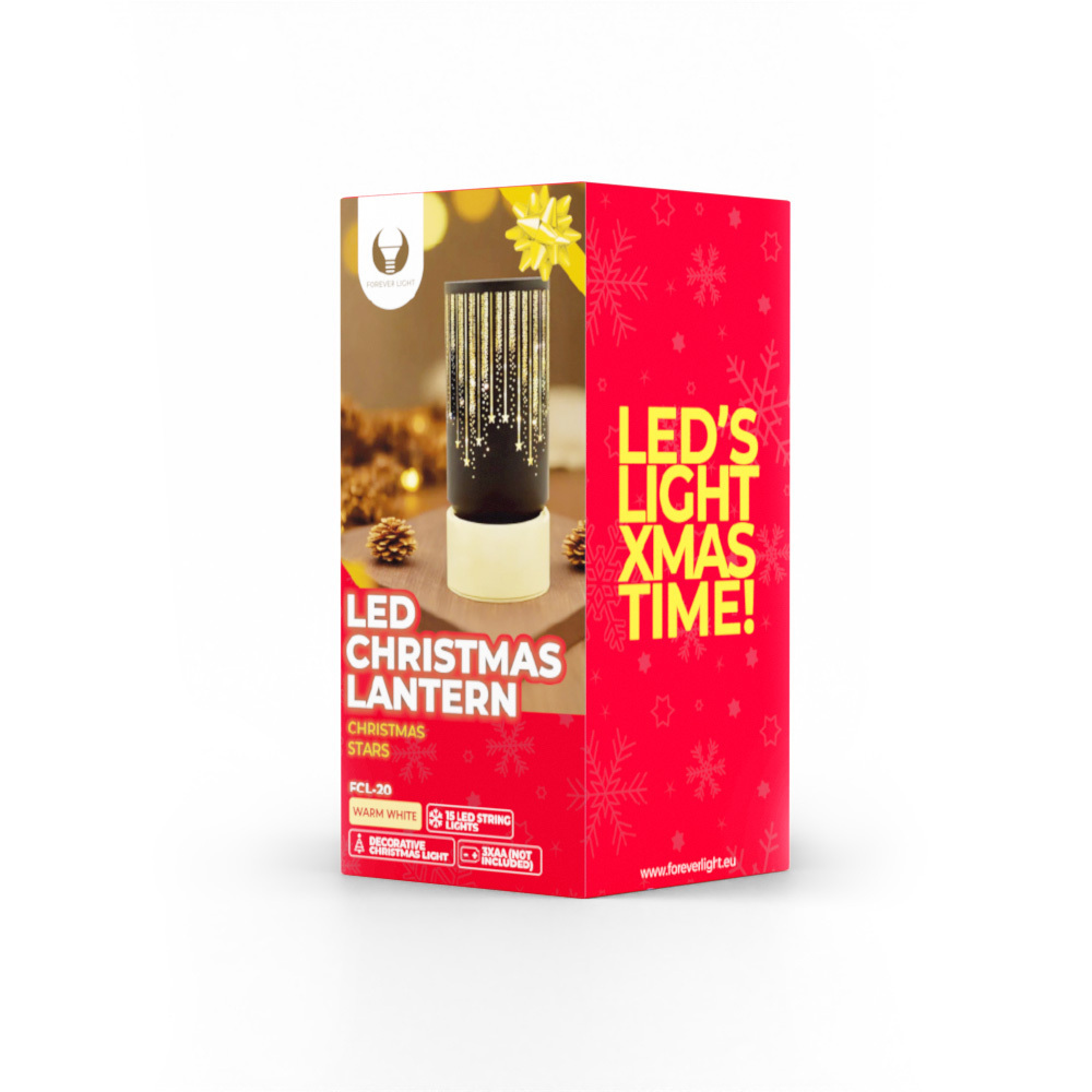 Glass Christmas LED Lantern with Timer Forever Light FCL-20, Black and Gold