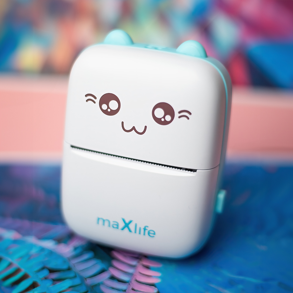 Mini Thermal Printer Maxlife BT MXTP-100 Portable for Stickers & Photos, Blue