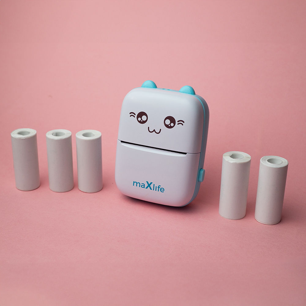 Mini Thermal Printer Maxlife BT MXTP-100 Portable for Stickers & Photos, Blue