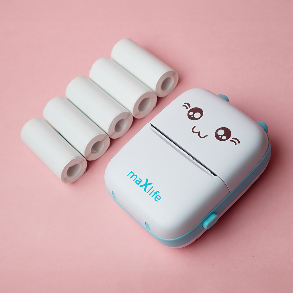 Mini Thermal Printer Maxlife BT MXTP-100 Portable for Stickers & Photos, Blue