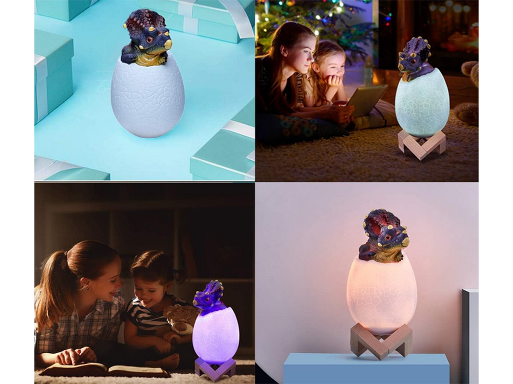 Triceratops Dinosaur Egg RGB LED Night Light for Kids