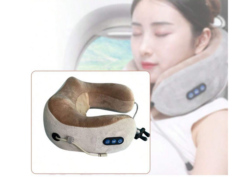 Travel Neck Pillow with Massage Function, Soft Memory Foam