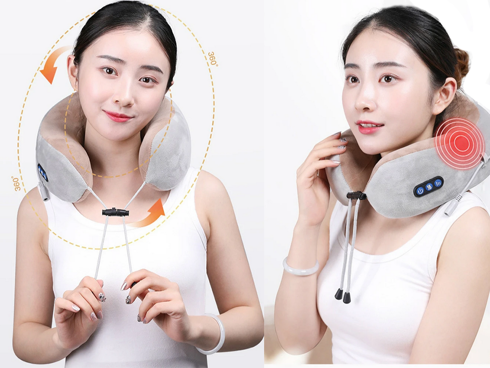 Travel Neck Pillow with Massage Function, Soft Memory Foam