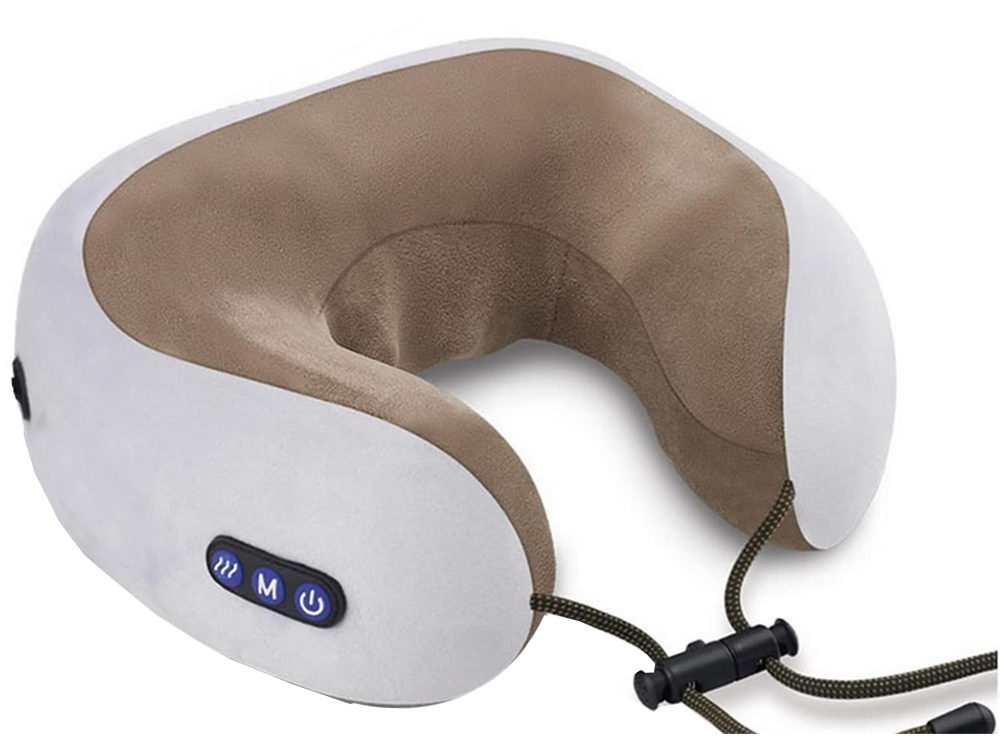 Travel Neck Pillow with Massage Function, Soft Memory Foam