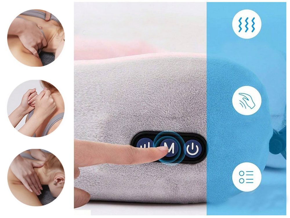 Travel Neck Pillow with Massage Function, Soft Memory Foam