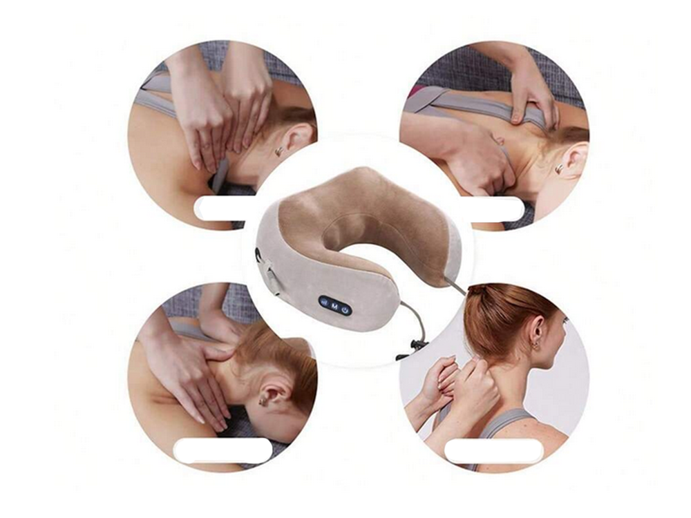Travel Neck Pillow with Massage Function, Soft Memory Foam