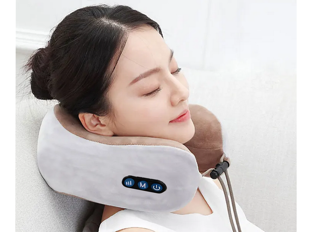 Travel Neck Pillow with Massage Function, Soft Memory Foam
