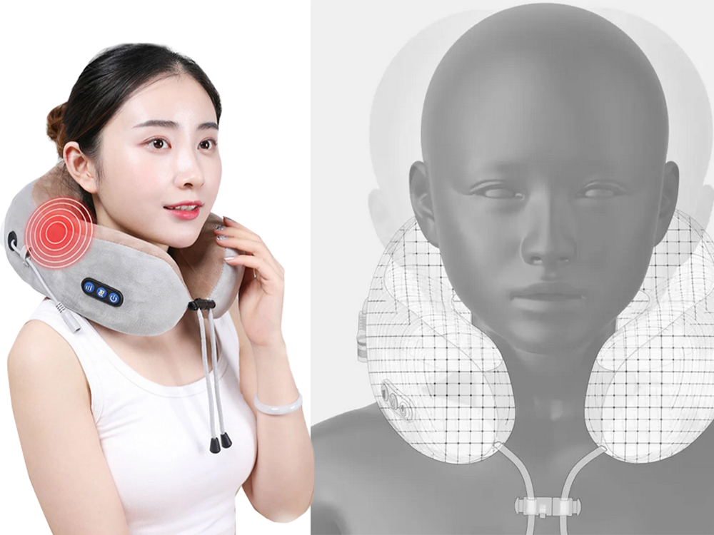 Travel Neck Pillow with Massage Function, Soft Memory Foam