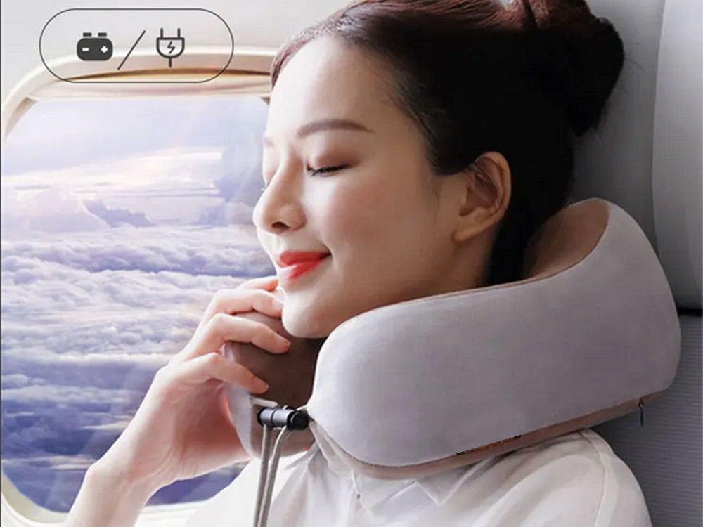 Travel Neck Pillow with Massage Function, Soft Memory Foam