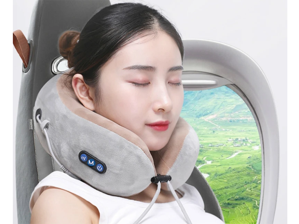 Travel Neck Pillow with Massage Function, Soft Memory Foam