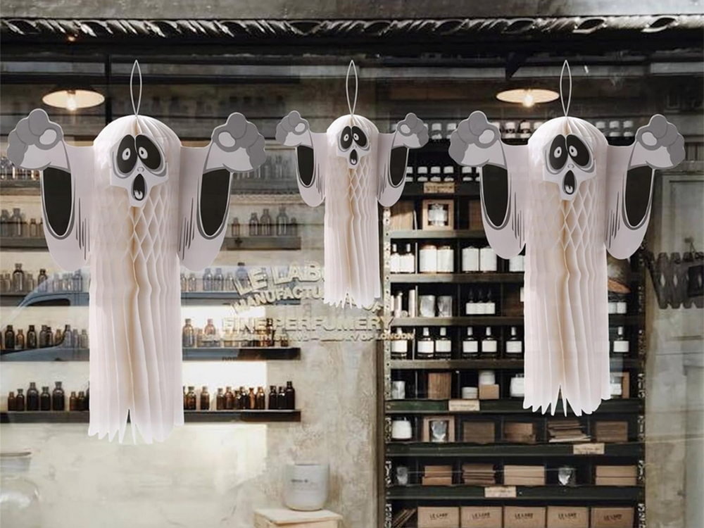 3D Paper Ghost Halloween Decoration, Foldable, White