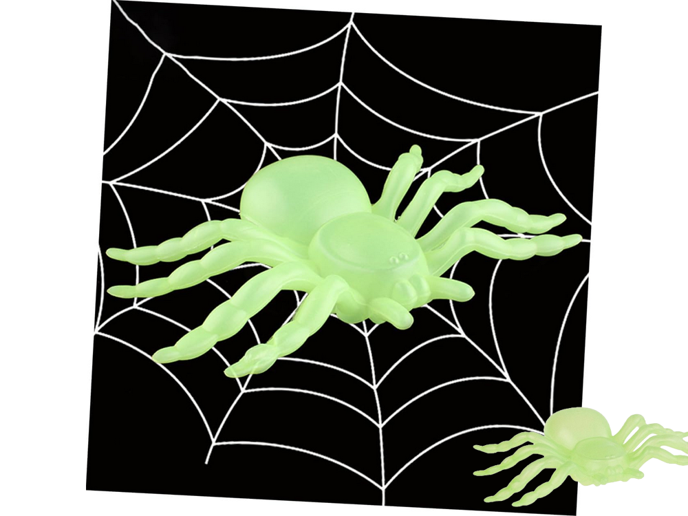 Halloween Decoration Large Spiders, Fluorescent, 11 cm, 2 pcs, Green