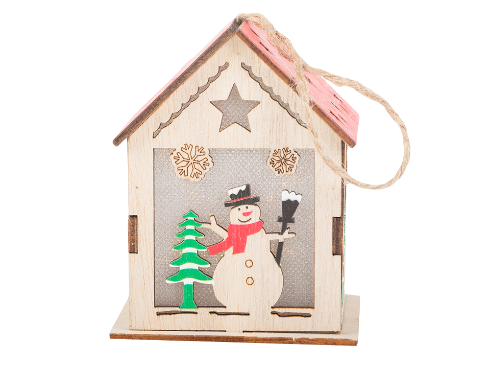 Wooden Hanging Christmas Lantern with LED Light, Snowman