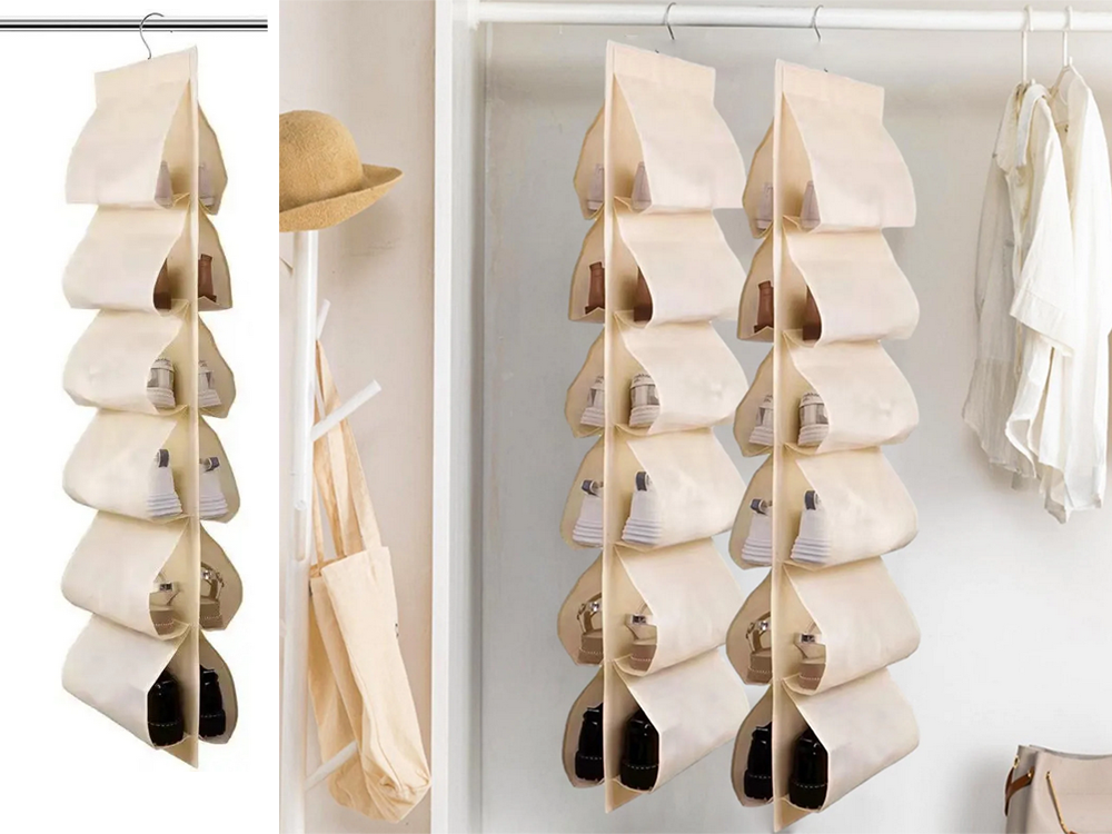 Hanging Shoe Organizer for Closet, Cream, 12 Pairs