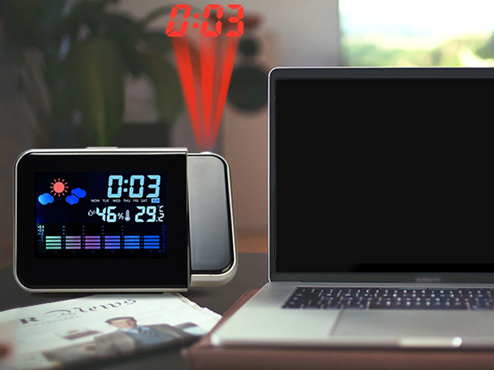 Weather Station, Thermometer, Hygrometer, Clock Projector