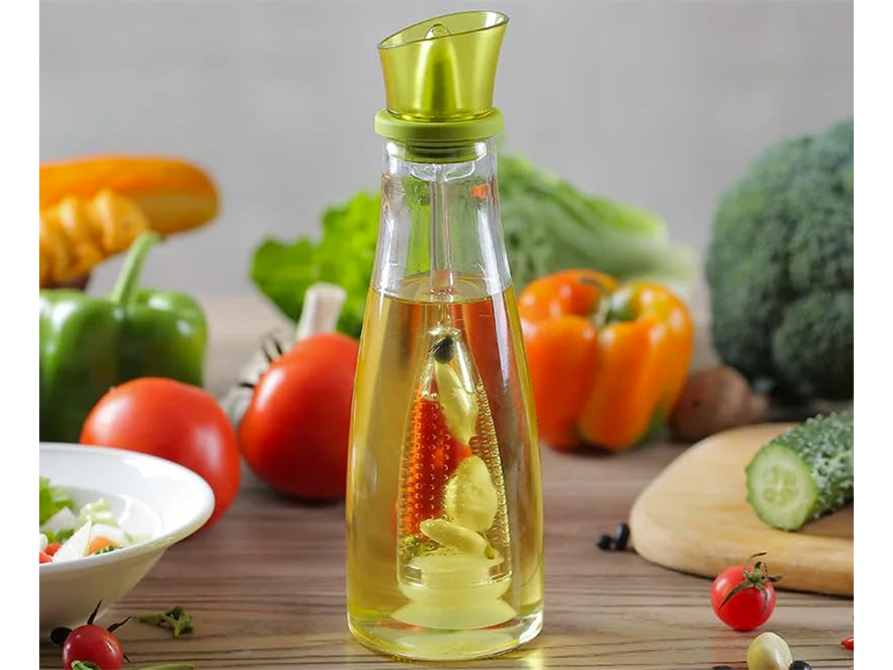 Bottle for oil vinegar glass dispenser with seasoning herbs 0.5l