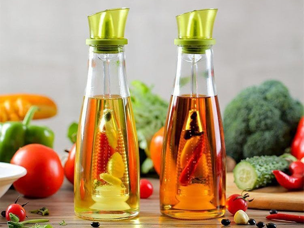 Bottle for oil vinegar glass dispenser with seasoning herbs 0.5l