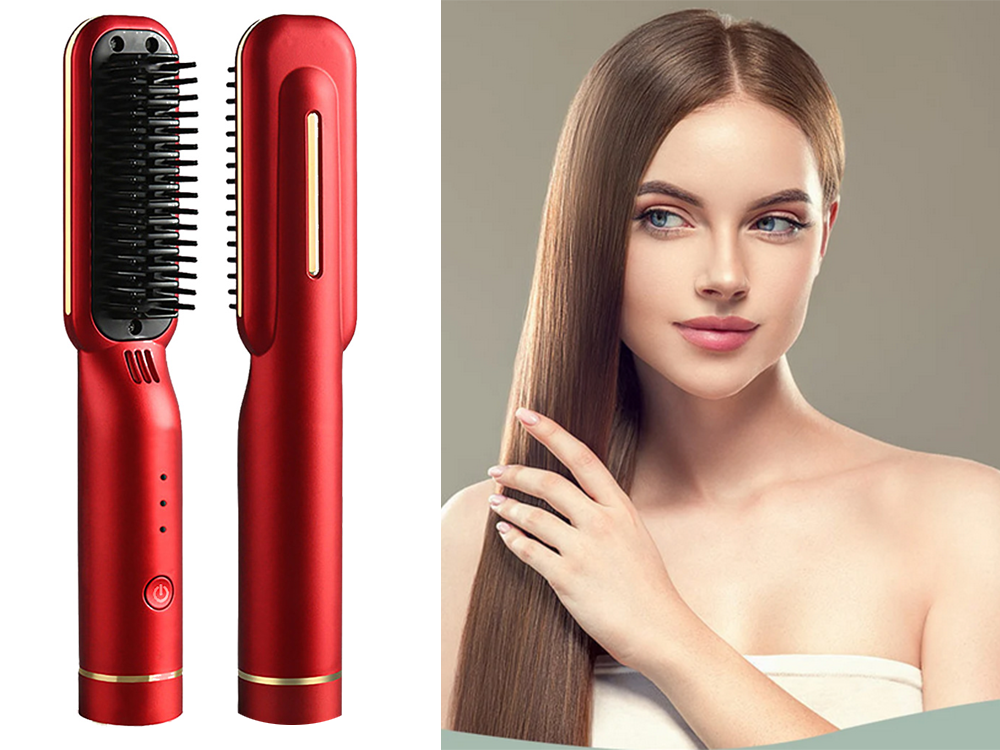 Cordless Electric 2-in-1 Hair Straightening Brush