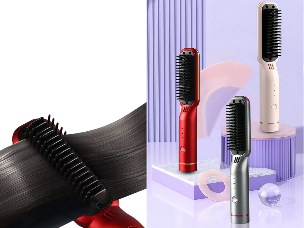Cordless Electric 2-in-1 Hair Straightening Brush