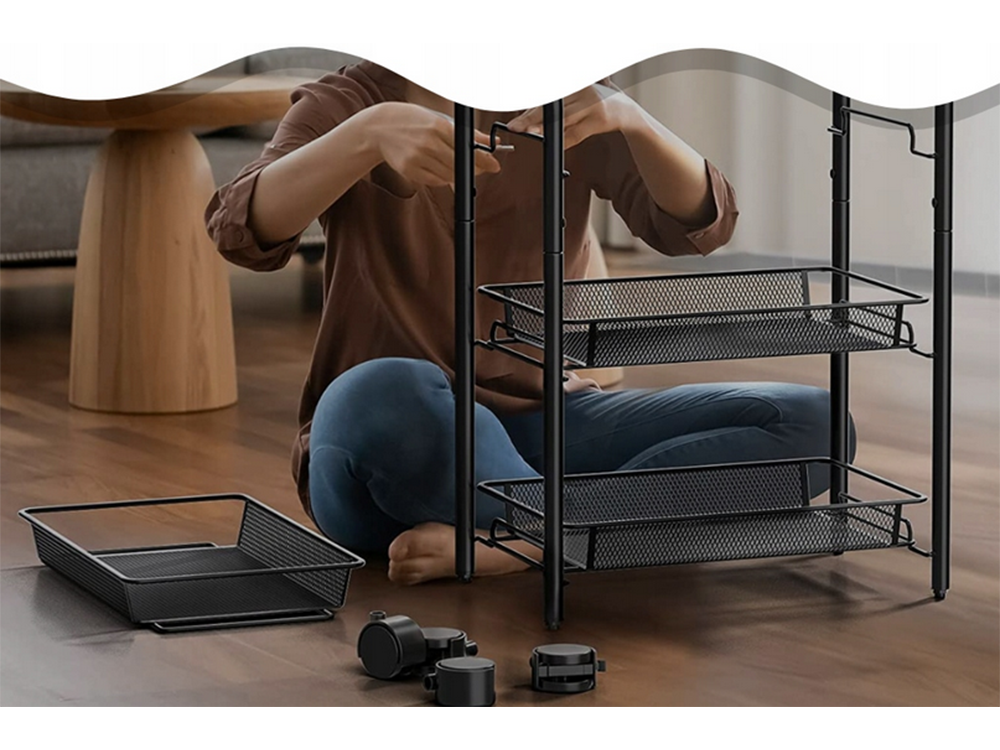 3-Tier Metal Rolling Storage Cart, Black