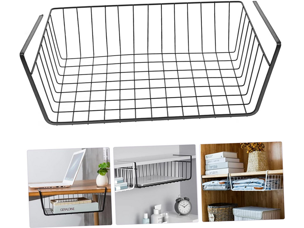 Under-Shelf Hanging Metal Basket Organizer, Black