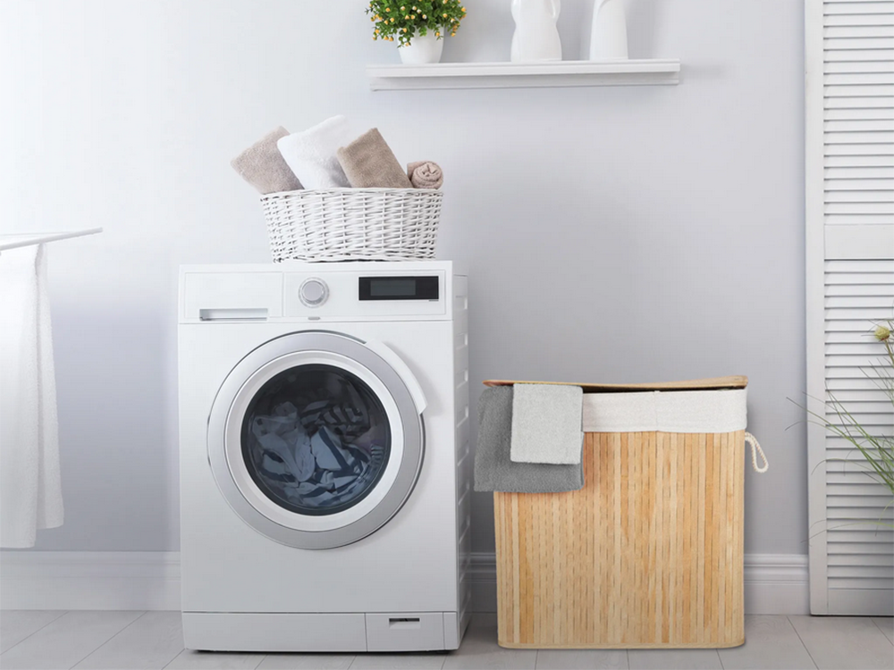 Bamboo Laundry Basket 2-Compartment Organizer with Lid