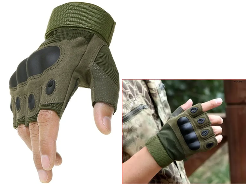 Fingerless Tactical Gloves, Size XL, Khaki