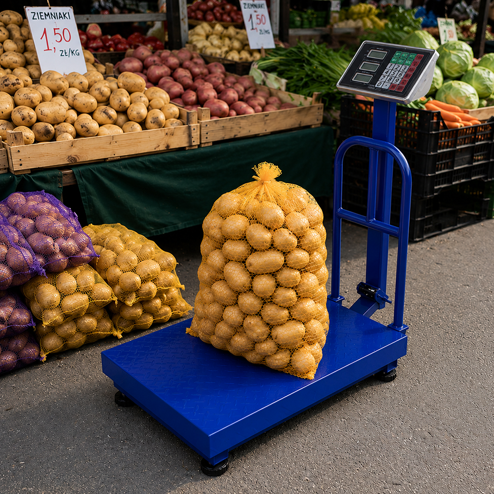 Elektroninės platforminės svarstyklės su atrama, 100 kg, LCD, mėlynos
