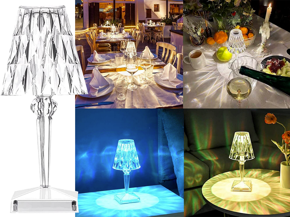 LED RGB Crystal Effect Table Night Lamp with Remote, USB