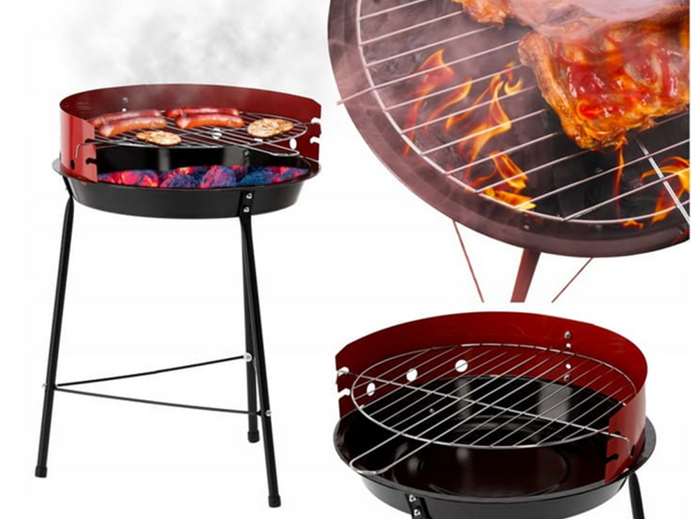 Portable Round Charcoal & Briquette Garden BBQ Grill, 35cm