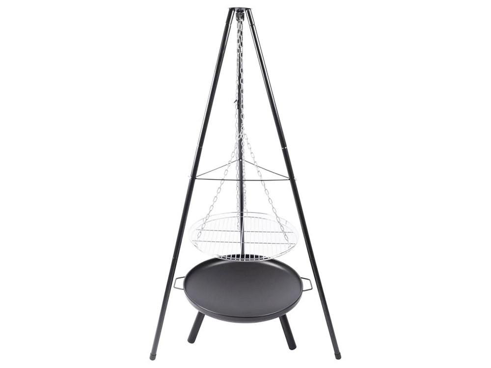 Garden Fire Pit with Tripod Stand and Grill Grate, 58 cm