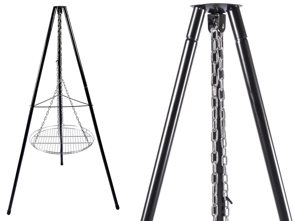 Garden Fire Pit with Tripod Stand and Grill Grate, 58 cm
