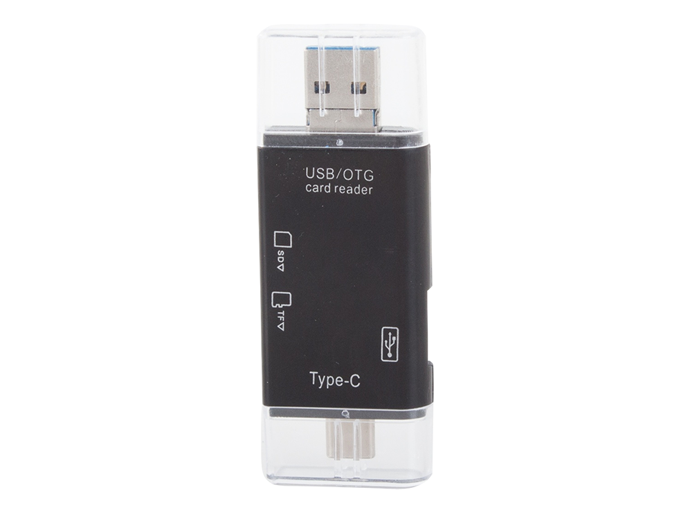 Compact SD and MicroSD Card Reader with USB, USB-C, Micro USB, black