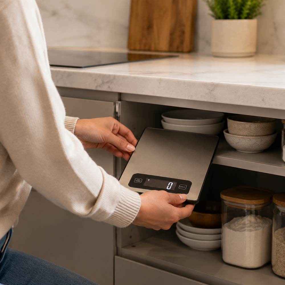 Elektroninės virtuvinės svarstyklės su LCD ekranu Inox, 5 kg