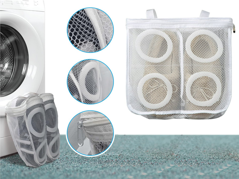 Mesh Wash Bag for Shoes and Laundry with Zipper, White