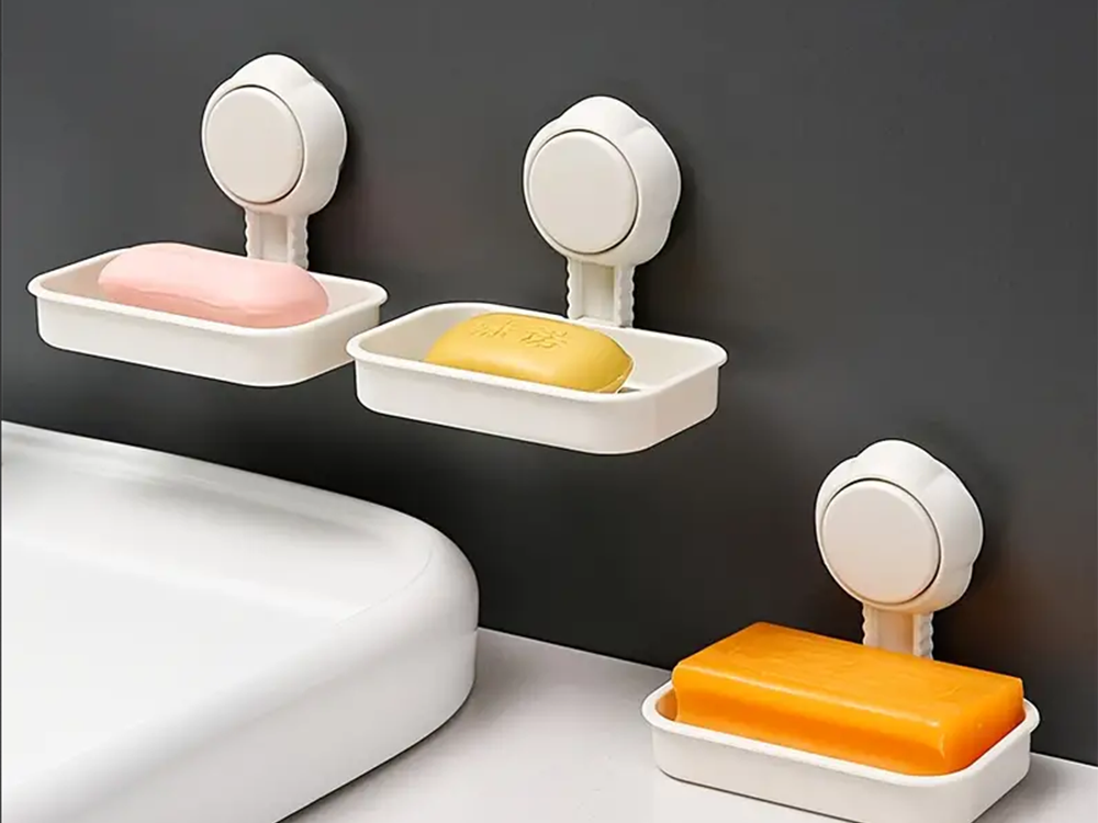 Wall-Mounted Suction Cup Soap Dish, White