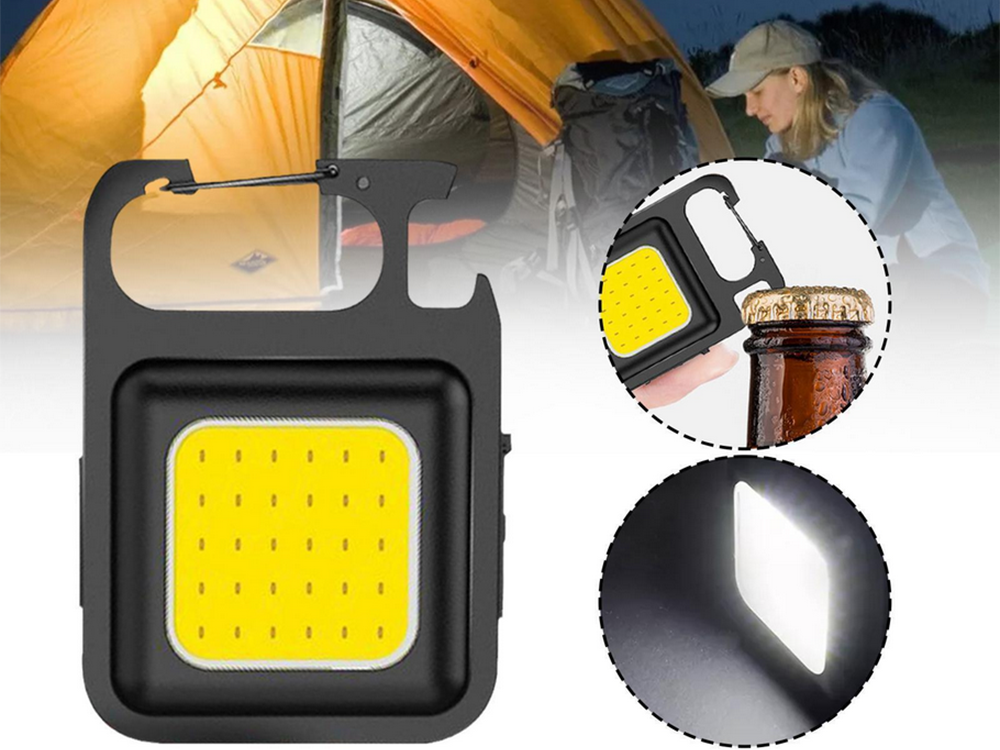 Rechargeable COB LED Keychain Light with Magnet and Bottle Opener