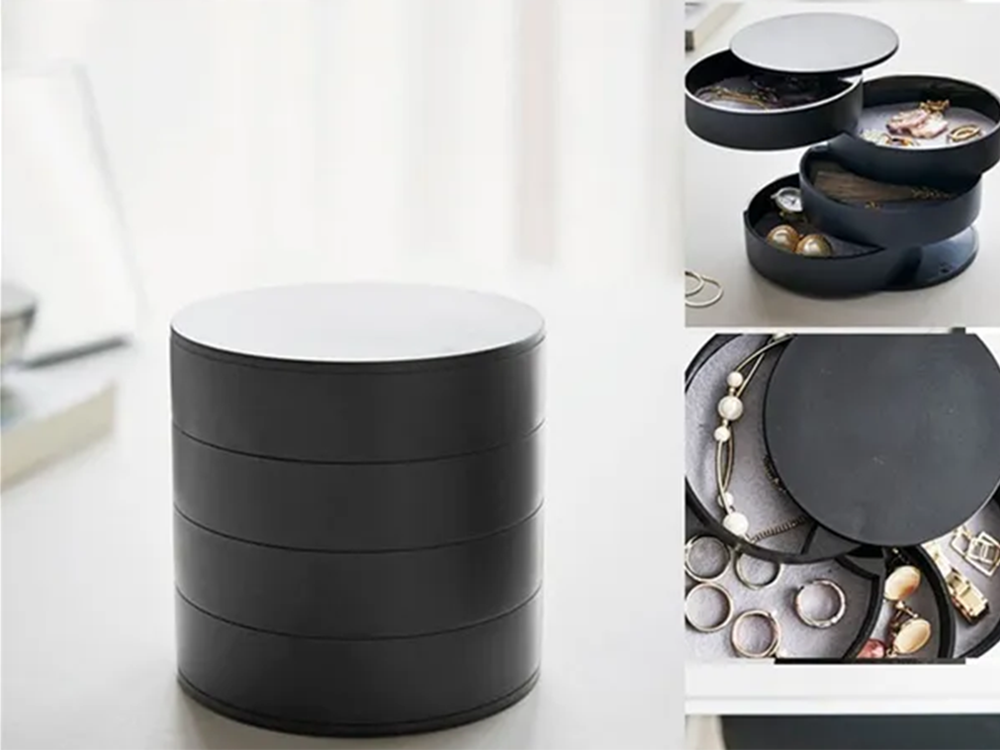 Rotating Jewelry Organizer Box, 4-Tier Round Swivel Storage Case, Black