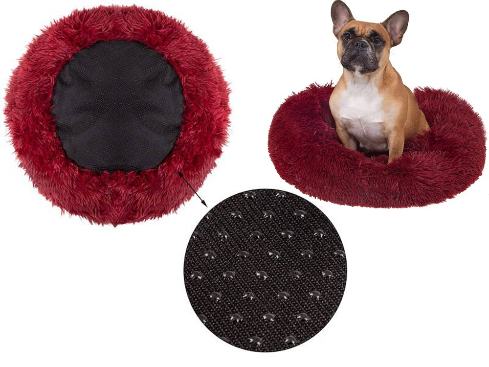 Plush Calming Donut Pet Bed for Dogs and Cats 50 cm, Burgundy