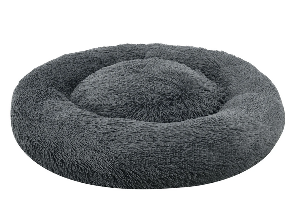 Soft Plush Pet Bed for Dogs and Cats, 80 cm, Dark Grey
