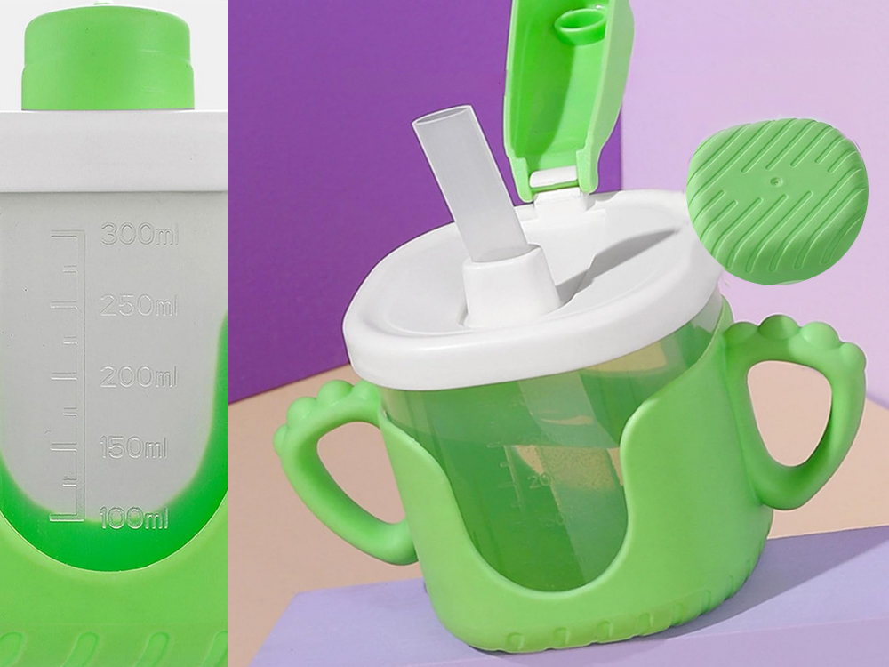 Baby Non-Spill Sippy Cup with Silicone Handles and Straw, 300ml