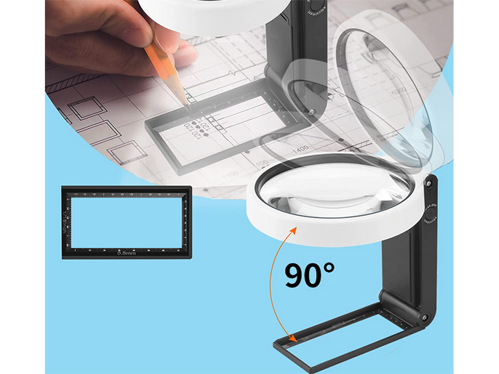 Folding Jeweler\'s Loupe 10x 25x with 6 LED, 2 UV Lights and Scale